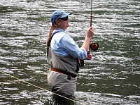 Amy Hazel, Deschutes Anglers, casting a Two Handed Rod