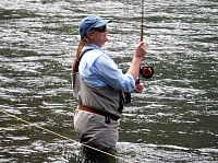 Amy Hazel, Deschutes Anglers, casting a Two Hand rod